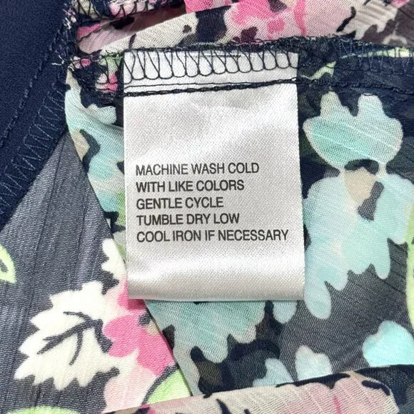 Vtg Y2K Sag Harbor Floral Flared Chiffon Skirt Elastic Waist Fairy Feminine Navy - Picture 10 of 14